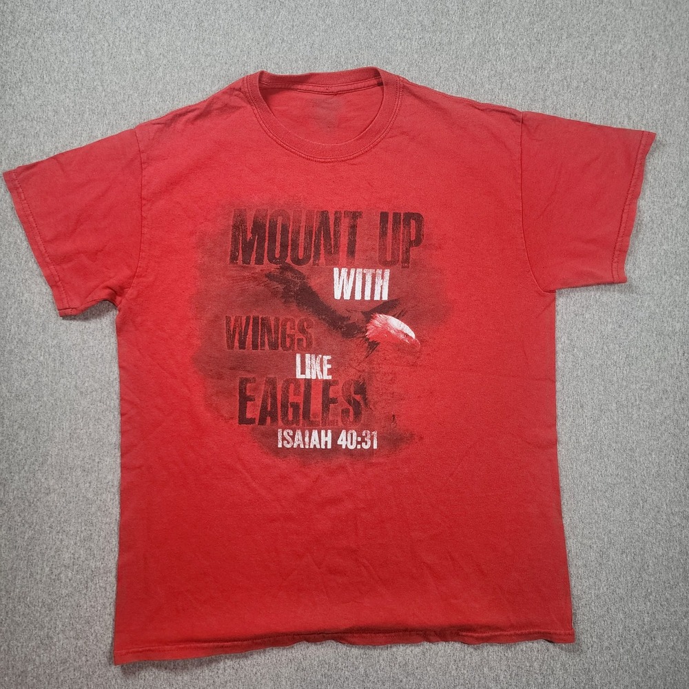 Brisco Brands Graphic T-Shirt Mens Medium Red Good Isaiah 40:31 Eagle Scripture